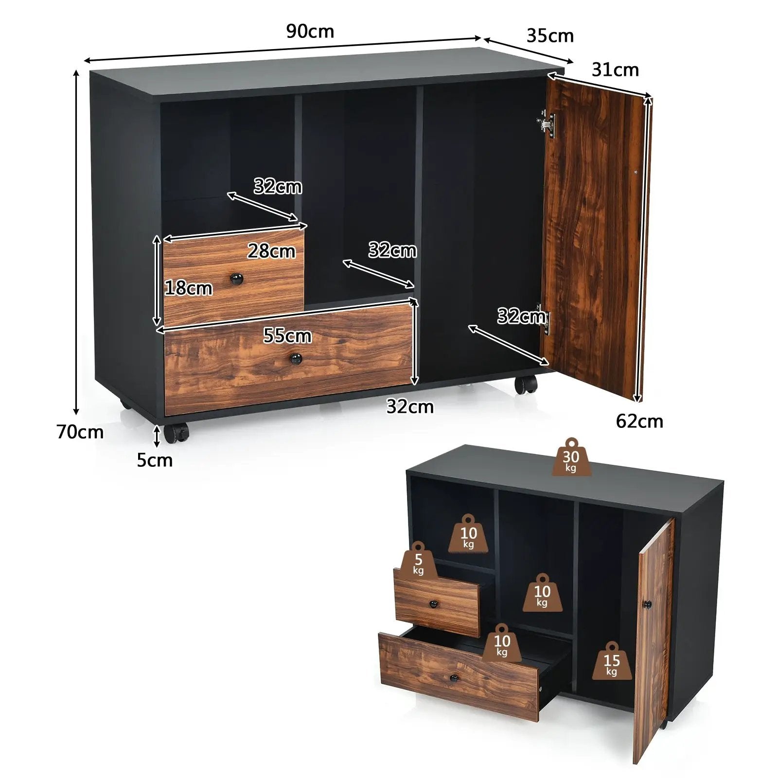 Mobile Filing Cabinet 2 Drawers with Open Shelves for Home and Office by DirectDeals