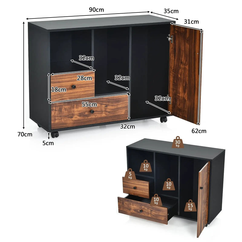 Mobile Filing Cabinet 2 Drawers with Open Shelves for Home and Office by DirectDeals