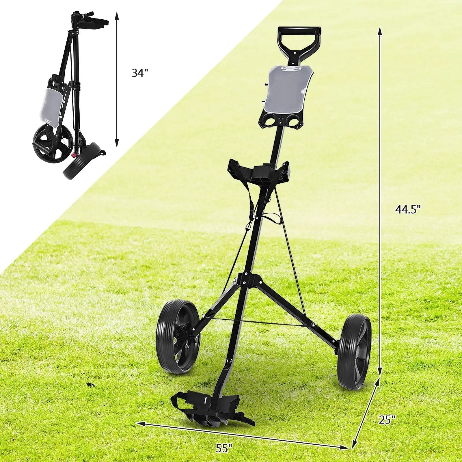 Folding 2 Wheels Push Pull Golf Cart Trolley with Scoreboard by DirectDeals
