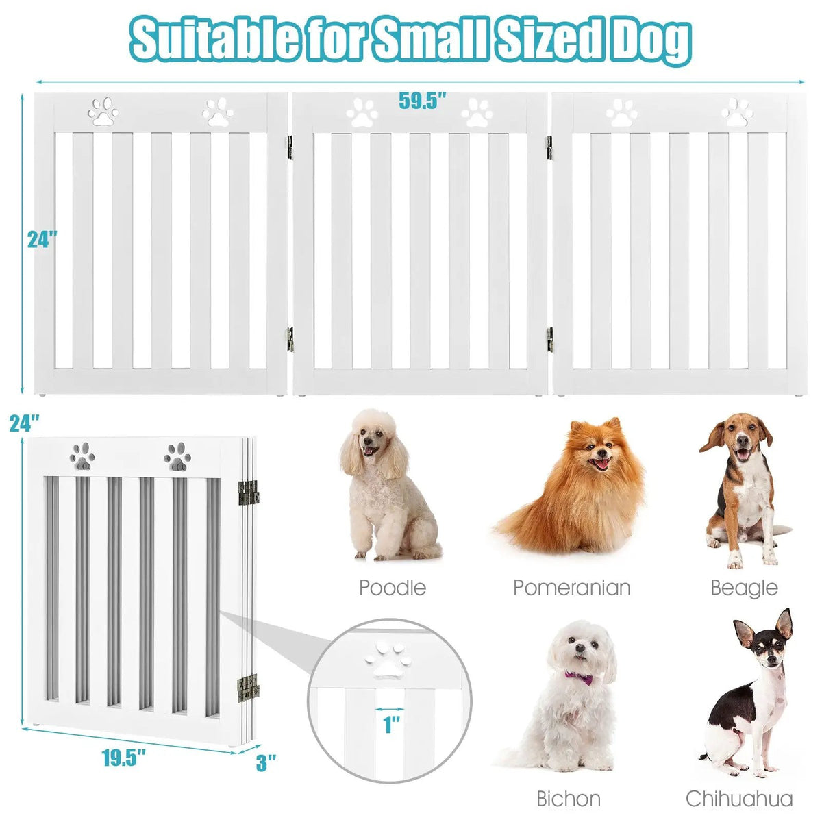 24 Inch Folding Wooden Freestanding Dog Gate with 360¬∞ Flexible Hinge for Pet, photo 10 of 16