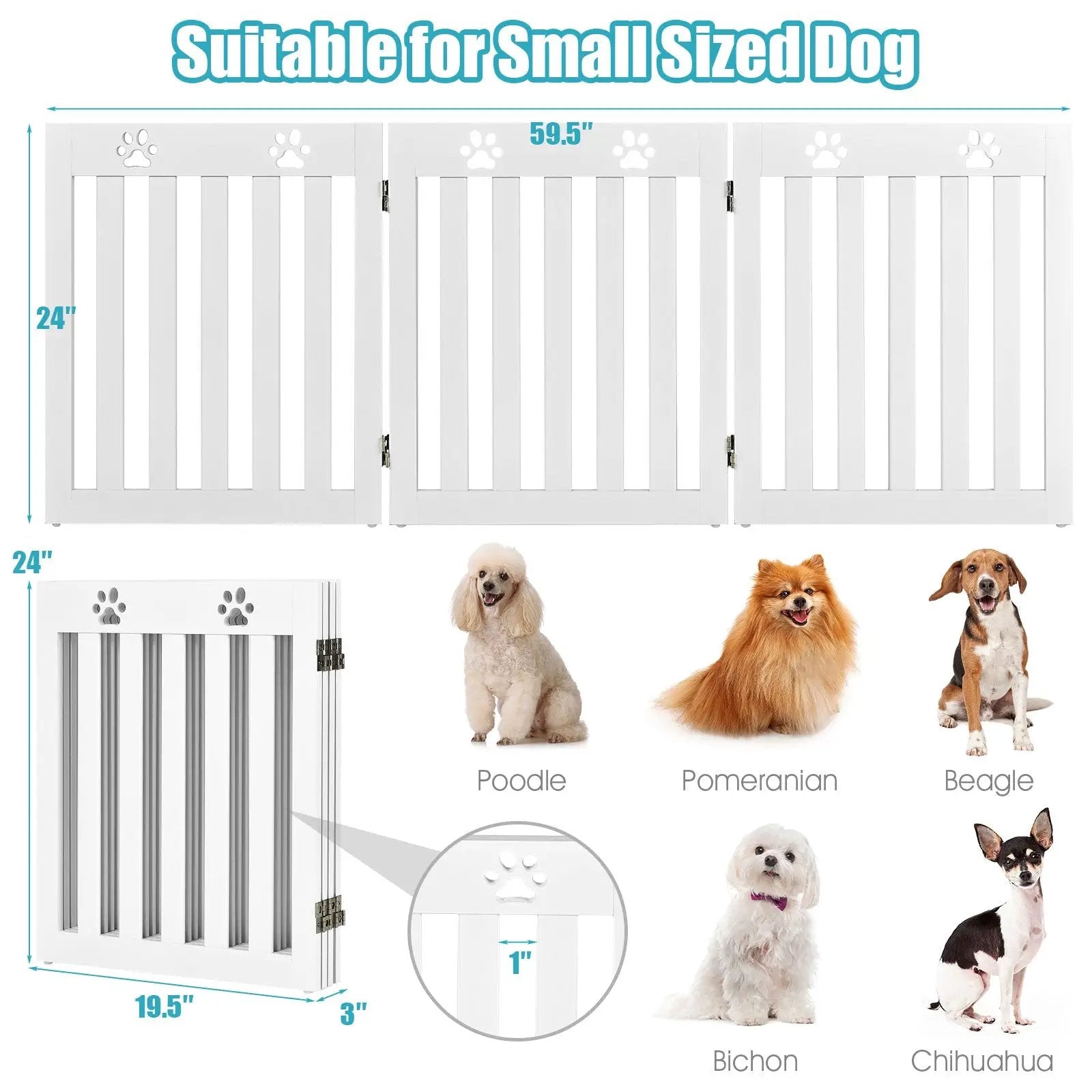 24 Inch Folding Wooden Freestanding Dog Gate with 360¬∞ Flexible Hinge for Pet by DirectDeals