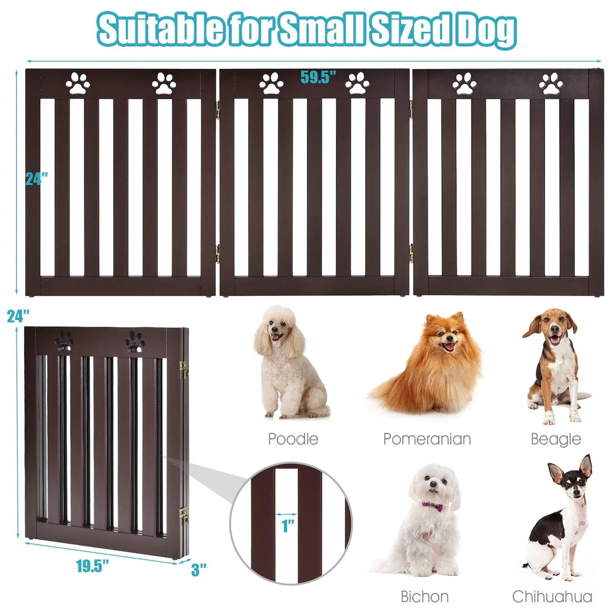 24 Inch Folding Wooden Freestanding Dog Gate with 360¬∞ Flexible Hinge for Pet, photo 7 of 16