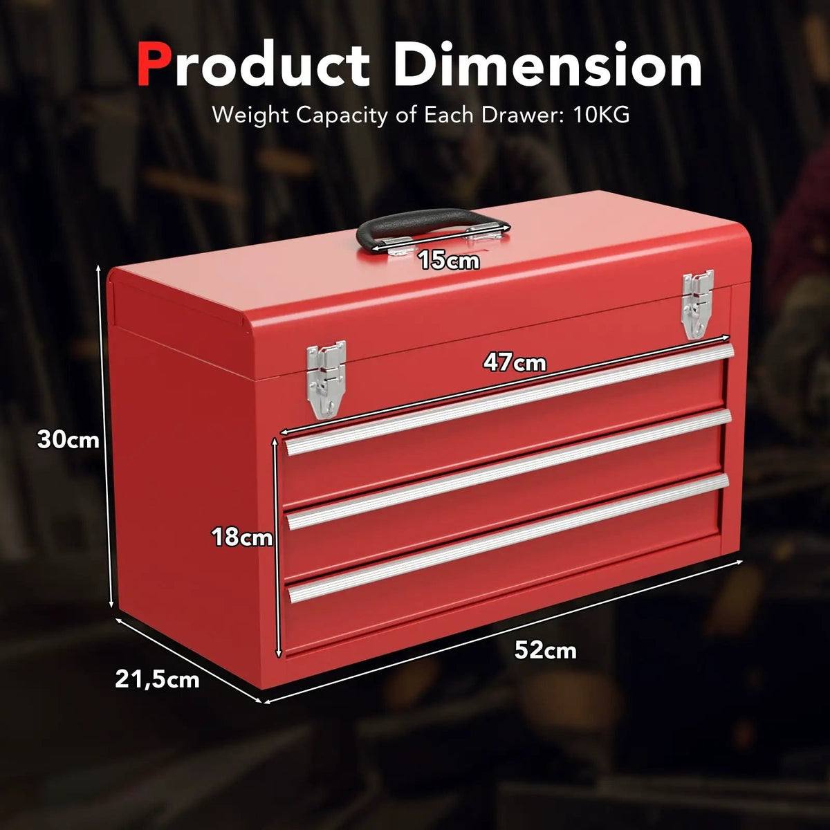 Portable Garage Mechanic Tool Cabinet Box with 3 Drawers, photo 5 of 8