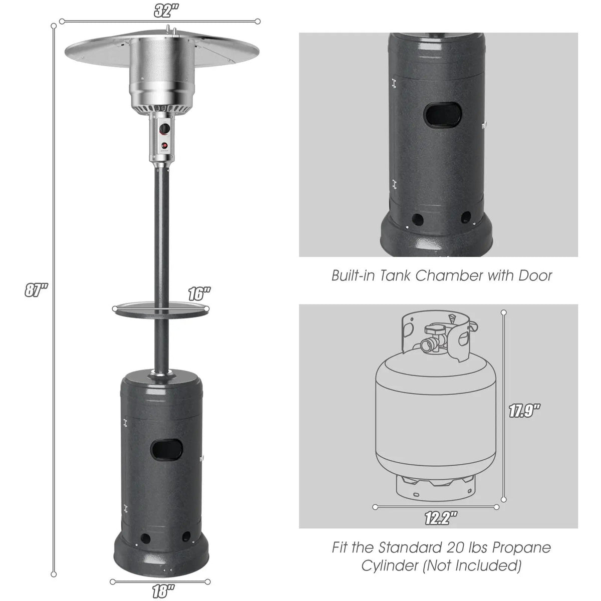 Outdoor Heater Propane Standing LP Gas Steel with Table, photo 4 of 11