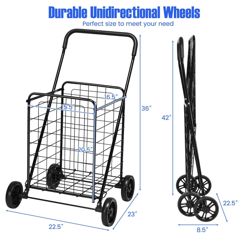 Portable Folding Shopping Cart Utility for Grocery Laundry-Black by DirectDeals