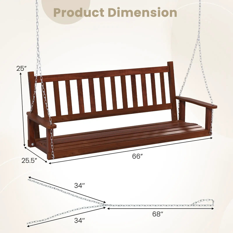 3-Person Wooden Outdoor Porch Swing with 800 lbs Weight Capacity by DirectDeals