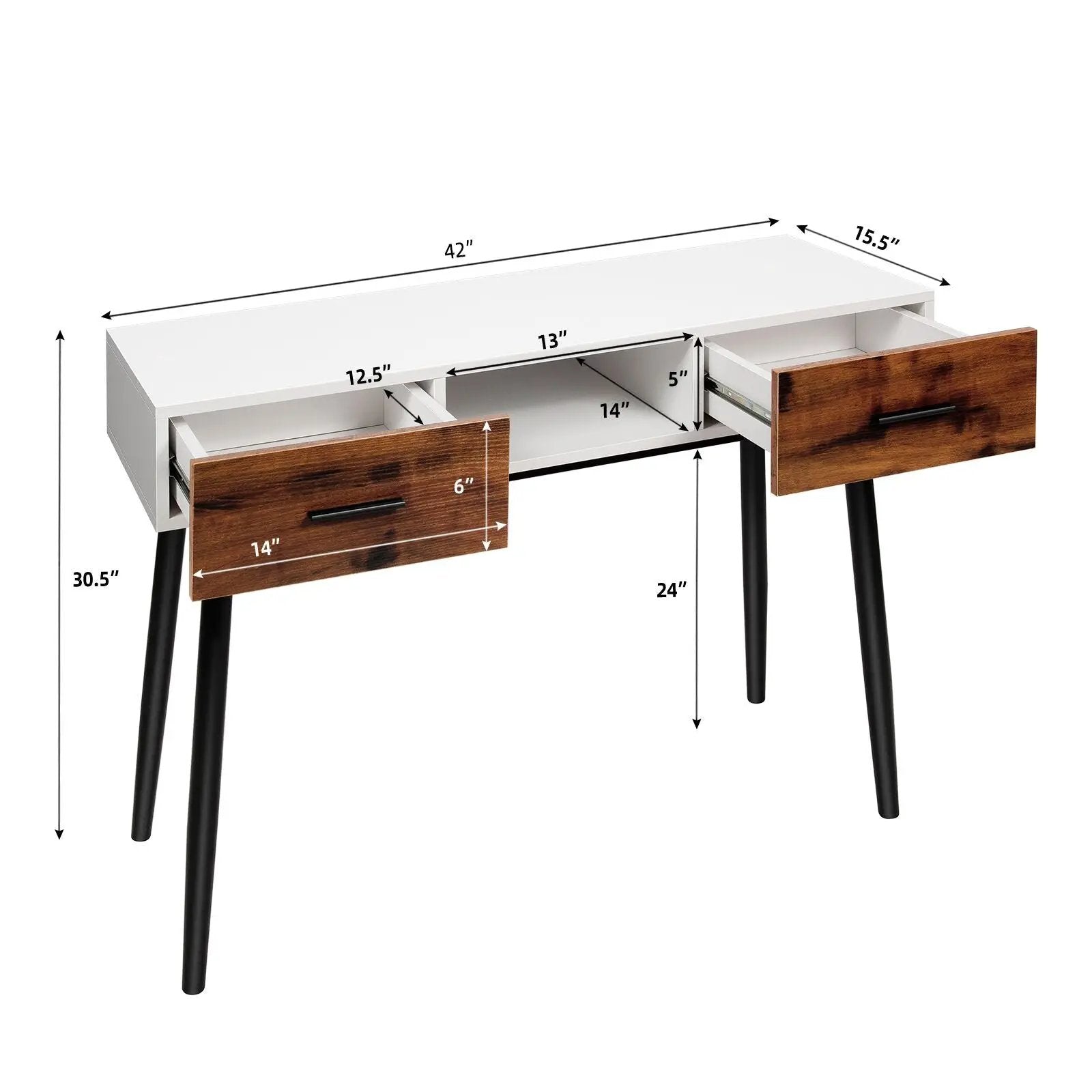 42 Inch Industrial Console Table with 2 Drawers for Entryway Hallway by DirectDeals