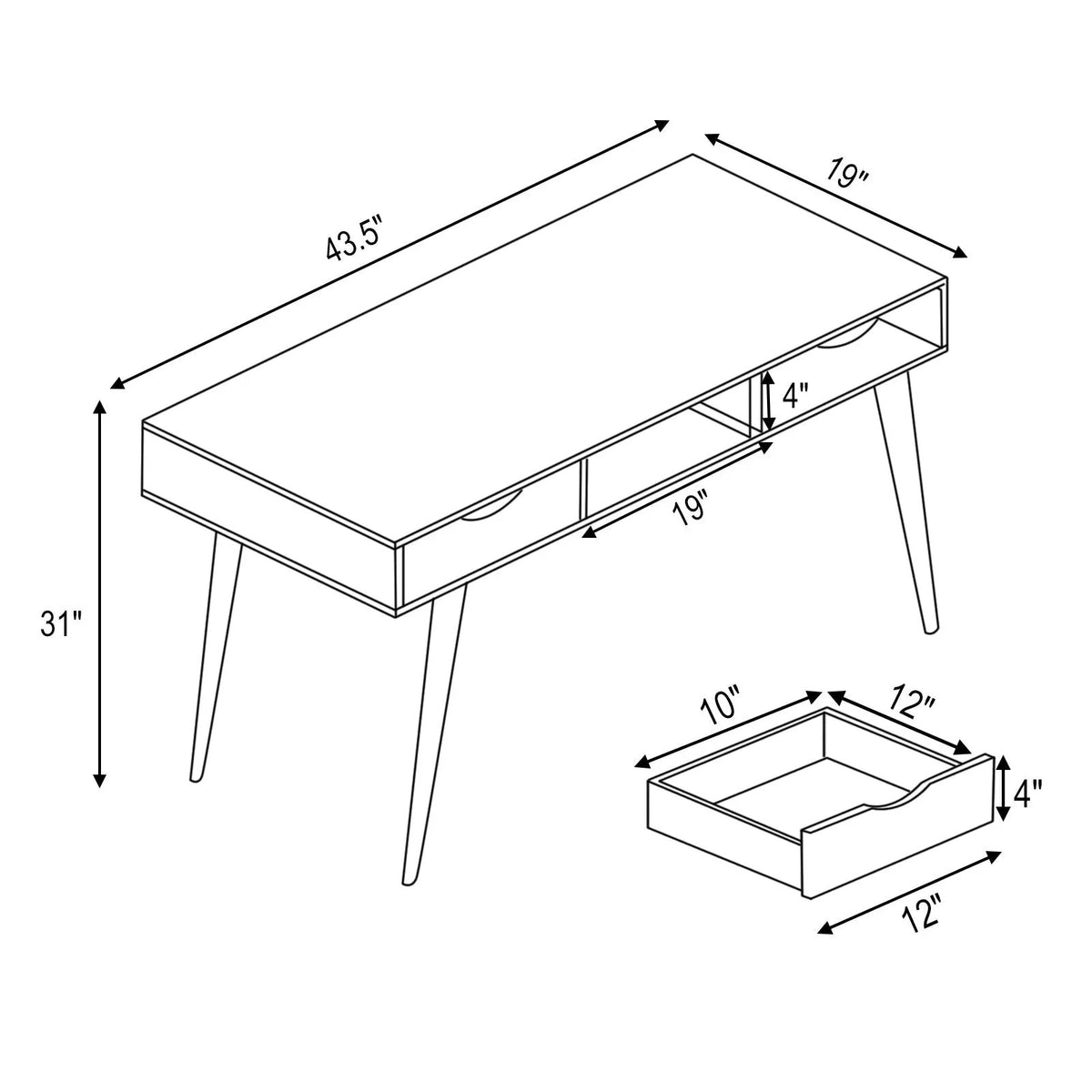 Stylish Computer Desk Workstation with 2 Drawers and Solid Wood Legs, photo 8 of 16