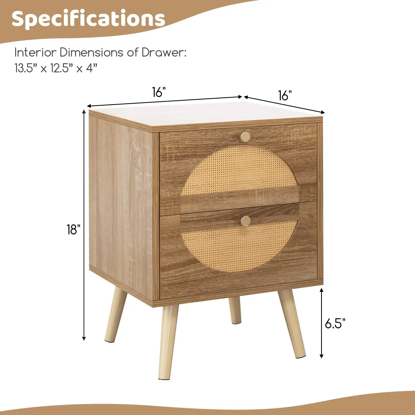 Set of 2 Rattan Nightstand with 2 Drawers and Solid Wood Legs-Natual by DirectDeals