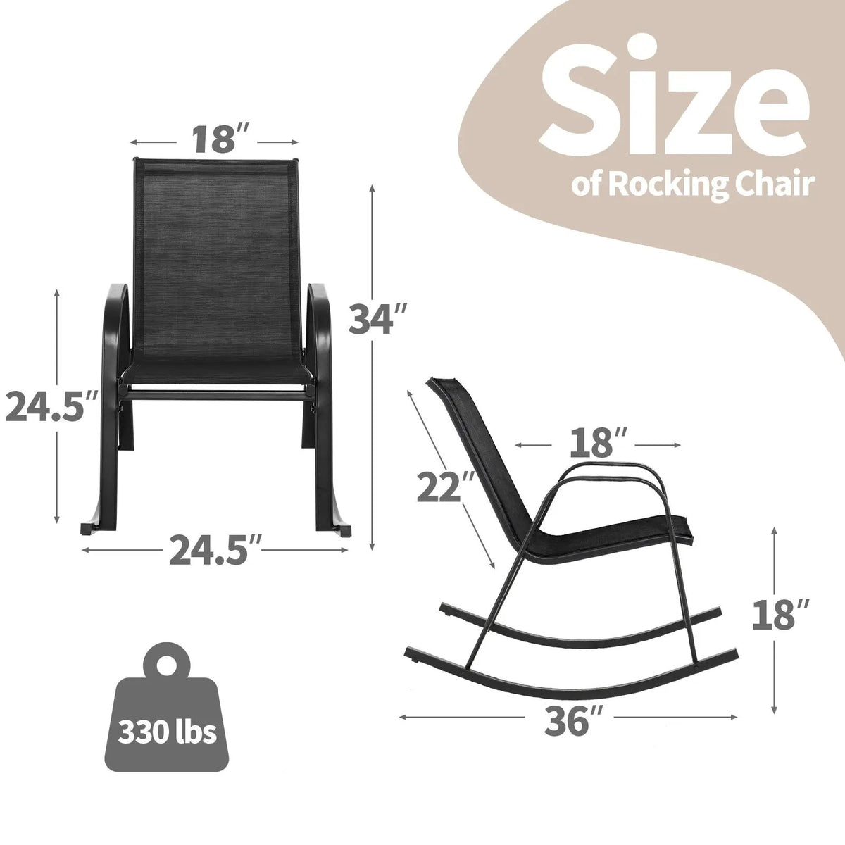 Set of 2 Metal Patio Rocking Chair with Breathable Seat Fabric, photo 14 of 32
