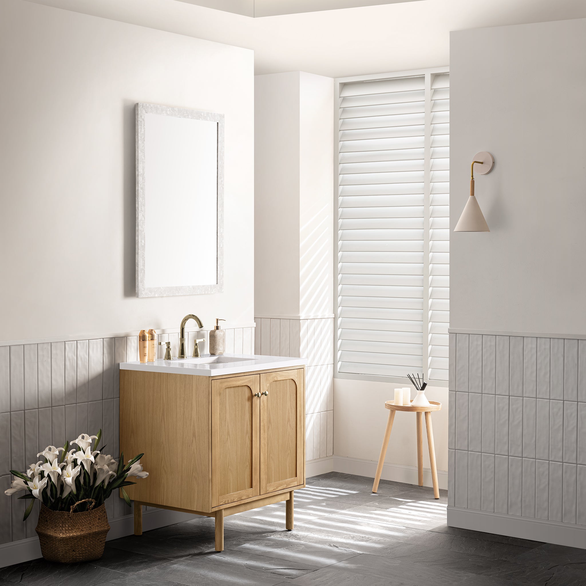 James Martin Laurent 30" Dual Mount Single Bathroom Vanity, Light Natural Oak, view 39