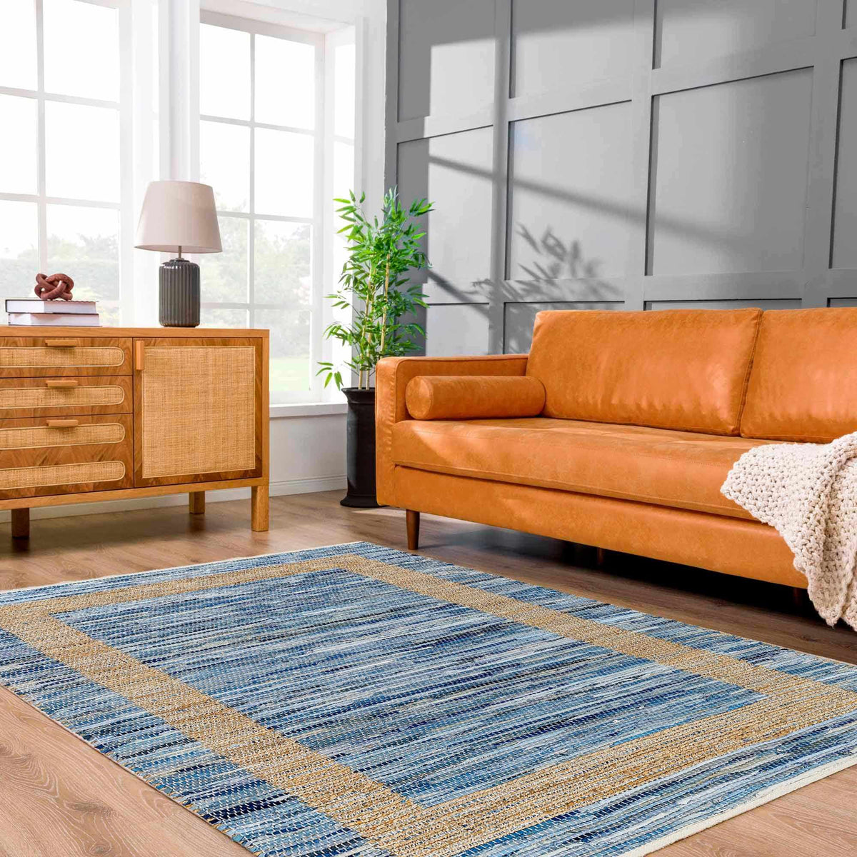 Ghita Recycled Blue Jean Rug - Clearance, installed in a room