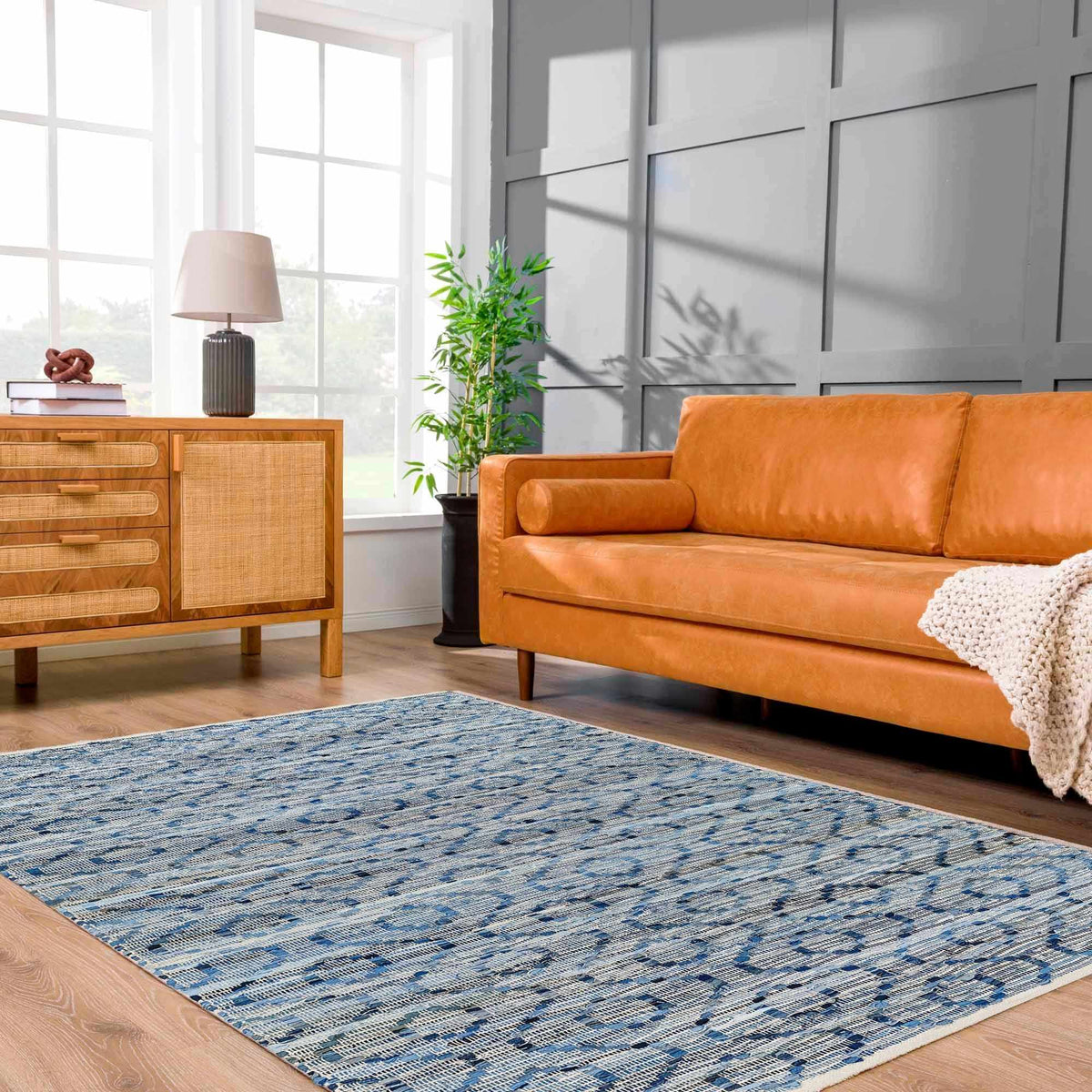 Gurit Blue & Brown Area Rug - Clearance, installed in a room