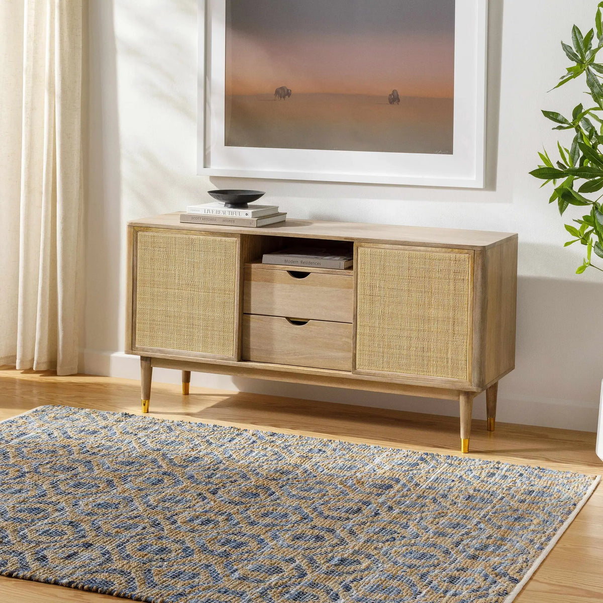 Isaye Blue Area Rug - Clearance, installed in a room