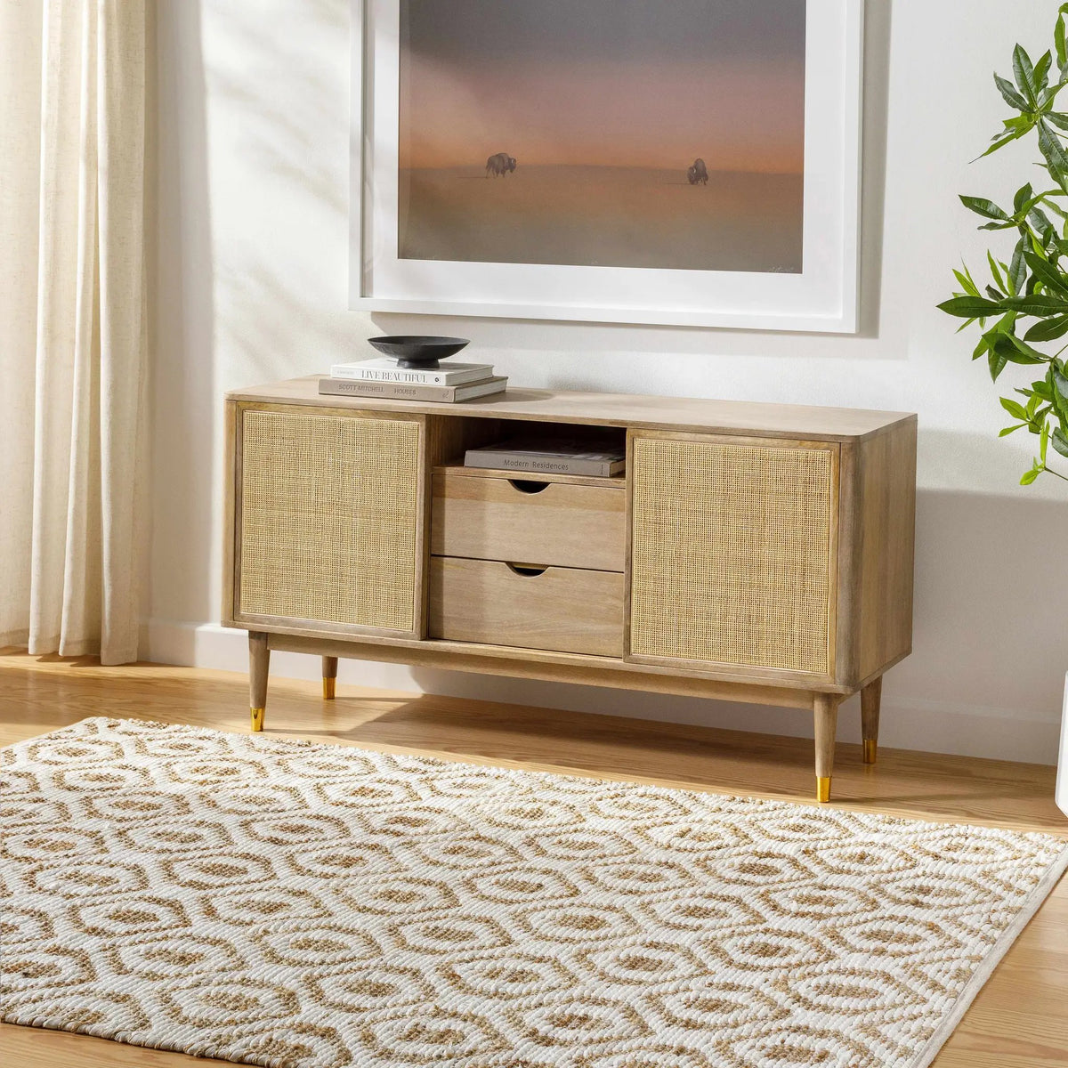 Isaye Beige Area Rug - Clearance, installed in a room
