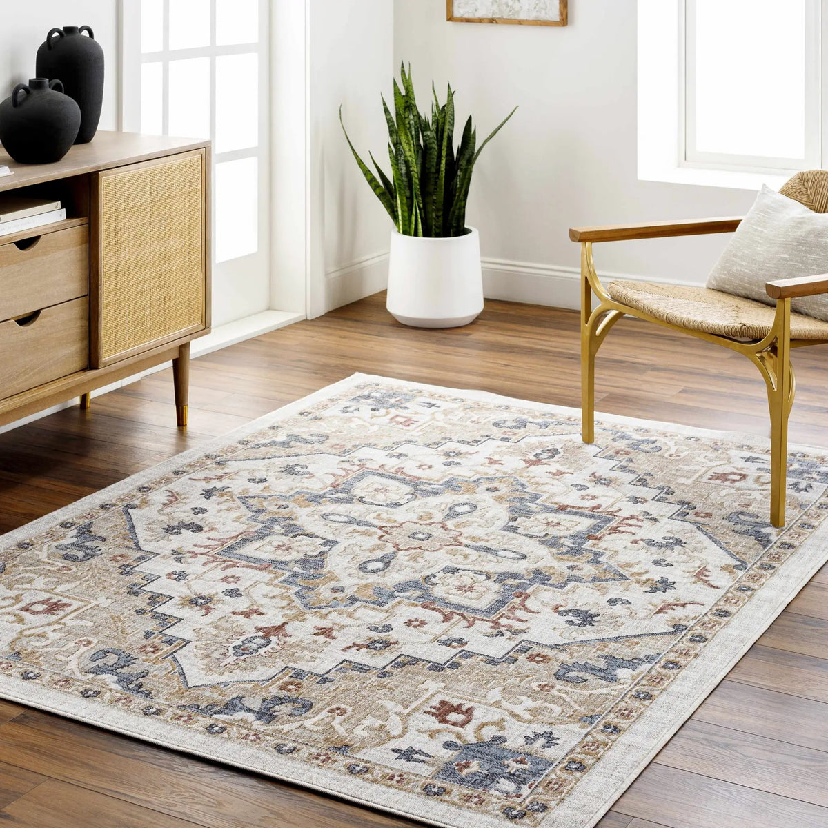 Lewa Cream Outdoor Area Rug - Clearance, installed in a room
