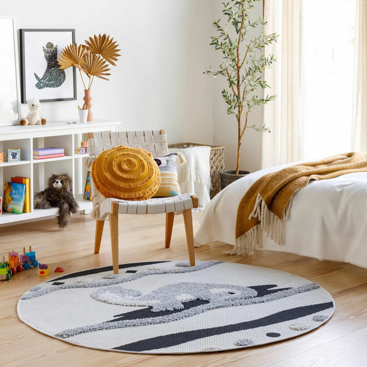 Kids Dinosaur Animal Print Nursery Outdoor Area Rug - Clearance, installed in a room