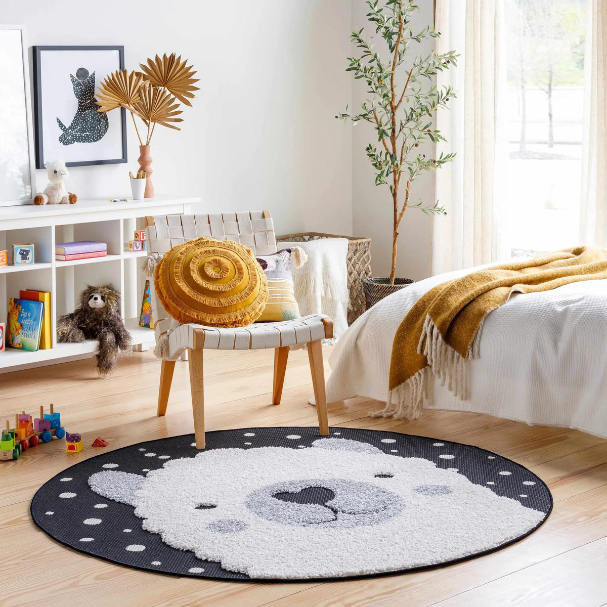 Kids Llama Animal Print Nursery Outdoor Area Rug - Clearance, installed in a room