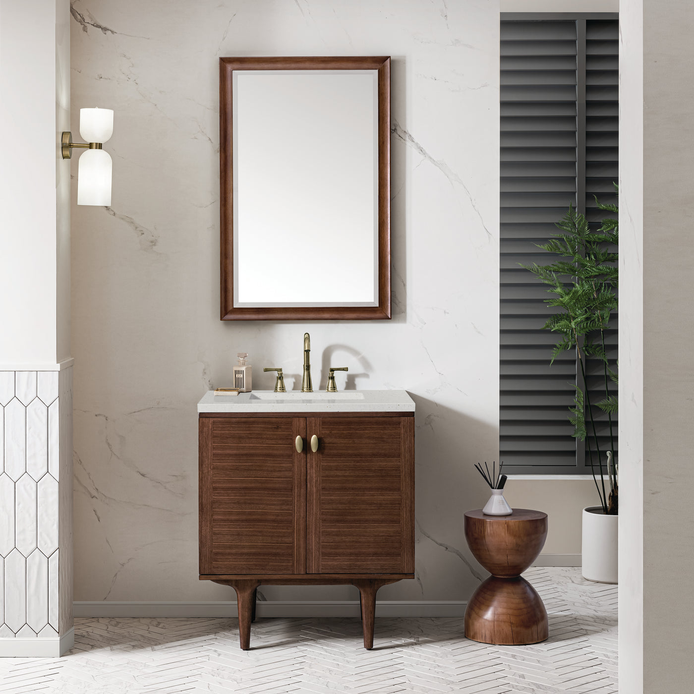 James Martin Amberly 30" Dual Mount Single Bathroom Vanity, Mid-Century Walnut, view 24