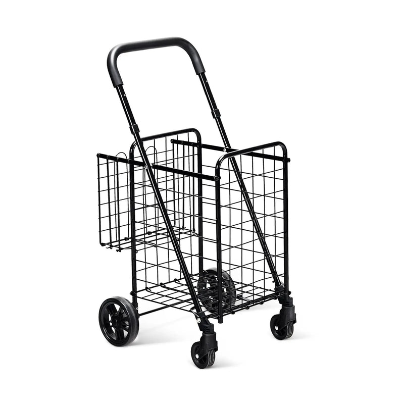 Folding Shopping Cart Basket Rolling Trolley with Adjustable Handle by DirectDeals