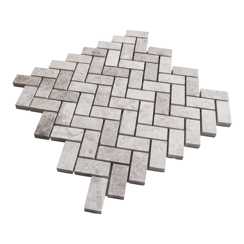 Sky Blue Honed Herringbone 1x2 Marble Mosaics 11x11 Marble Honed 12x12 Mosaics — 1