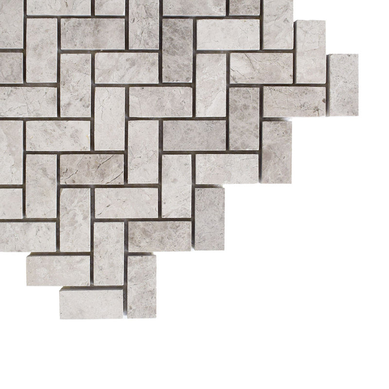 Sky Blue Honed Herringbone 1x2 Marble Mosaics 11x11 Marble Honed 12x12 Mosaics — 2