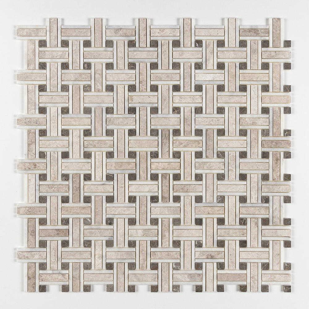 Sky Blue Honed Thin Basket Marble Mosaics 12x12 Marble Honed 12x12 Mosaics — 1