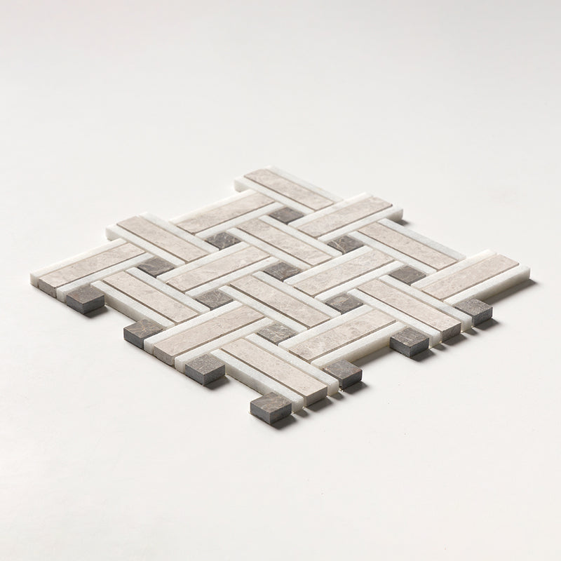 Sky Blue Honed Thin Basket Marble Mosaics 12x12 Marble Honed 12x12 Mosaics — 2