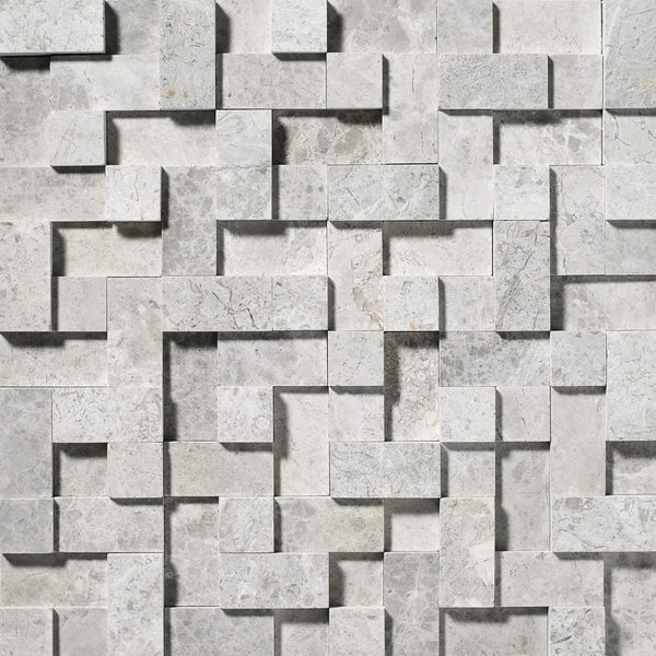 Sky Blue Honed Random Cubes Marble Mosaics 12x12