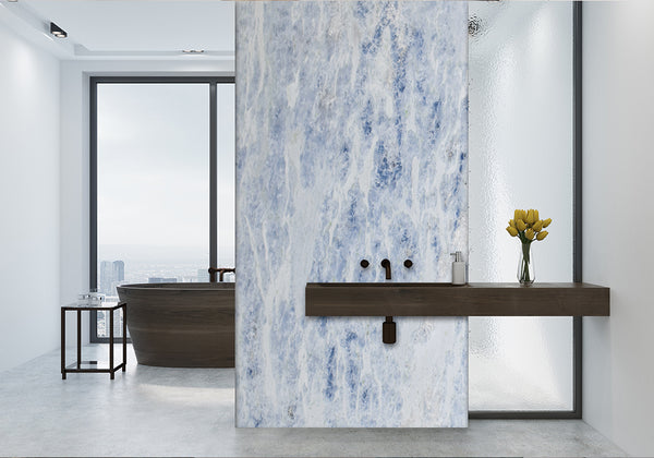 Sky Blue Polished Marble Slab Random room scene