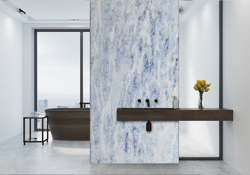 Sky Blue Polished Marble Slab Random room scene