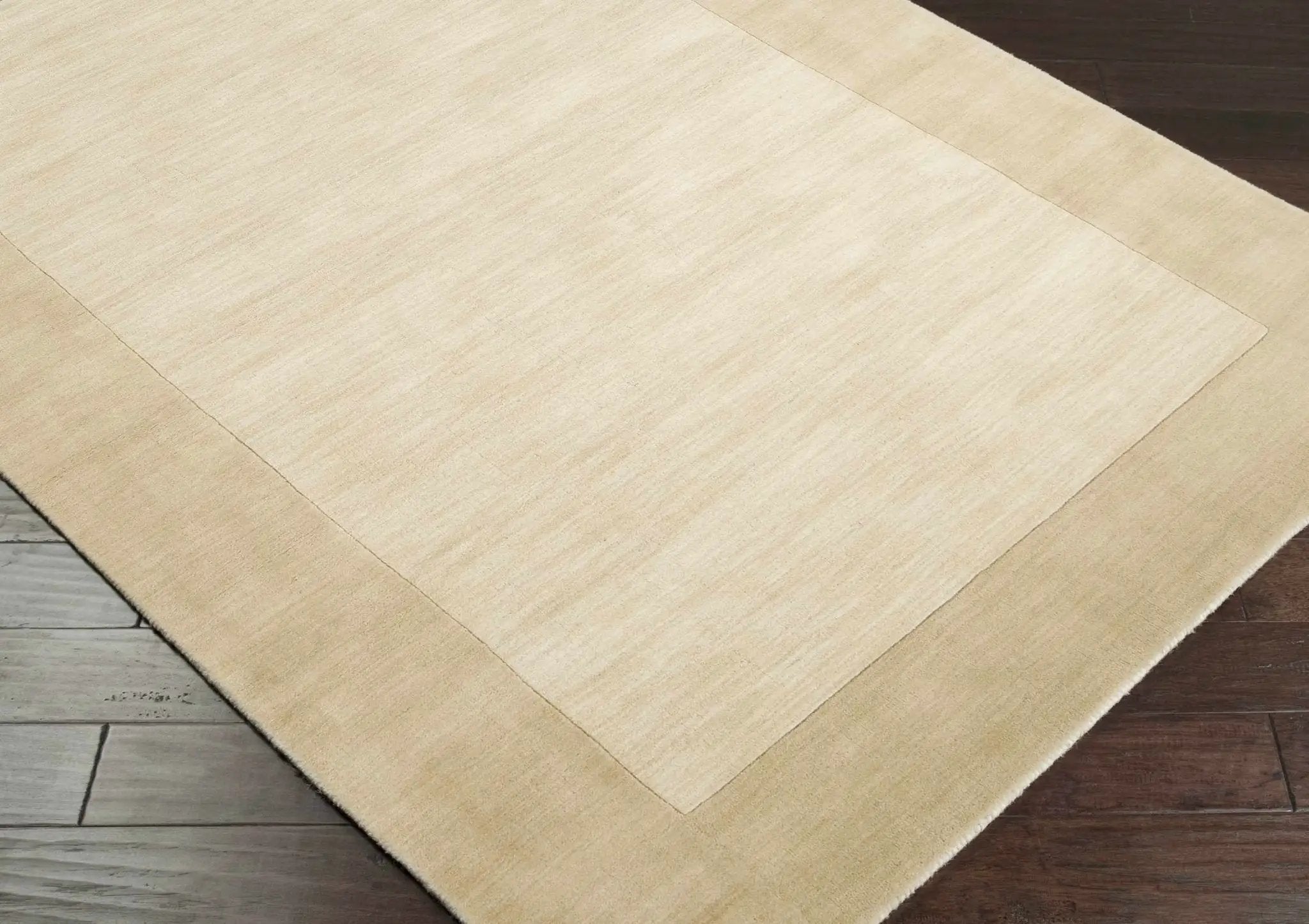 Bordered Solid Beige Wool Rug by Boutique Rugs