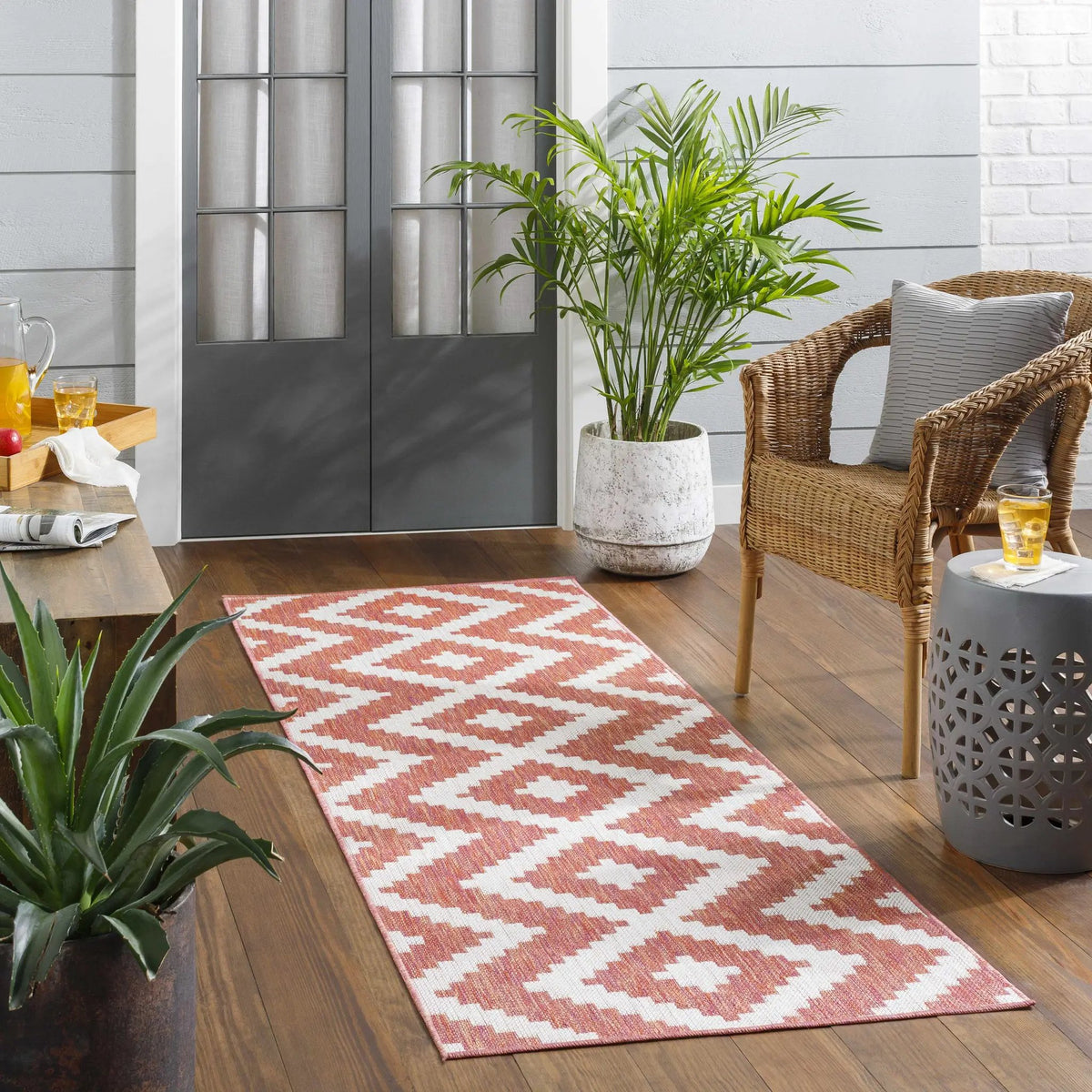 Anke Orange Outdoor Area Rug - Clearance, installed in a room 2