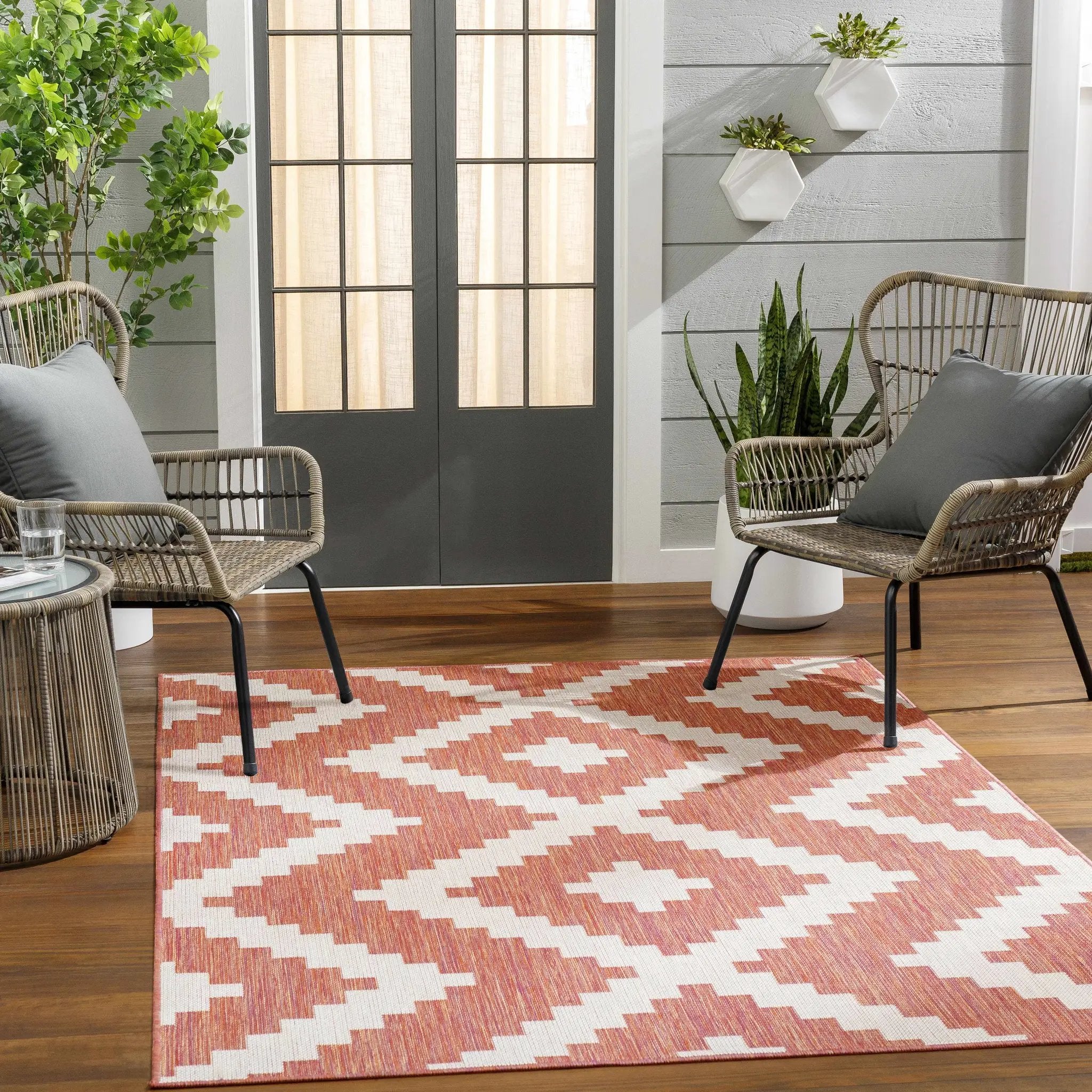 Anke Orange Outdoor Area Rug - Clearance by Boutique Rugs