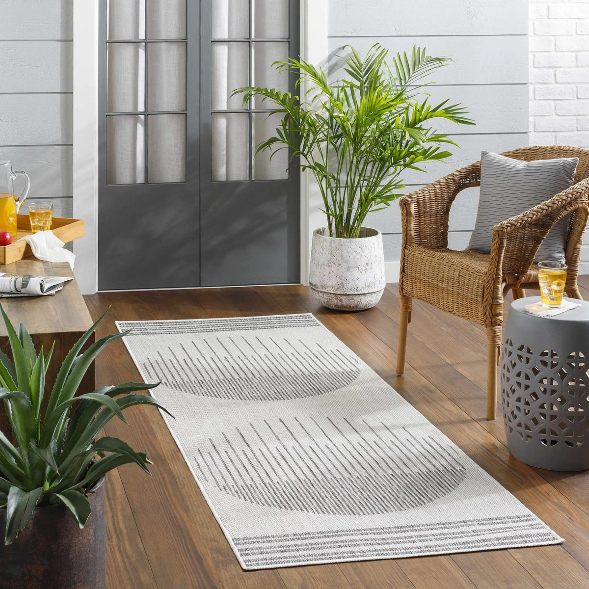Aviya Light Gray Outdoor Area Rug - Clearance, installed in a room