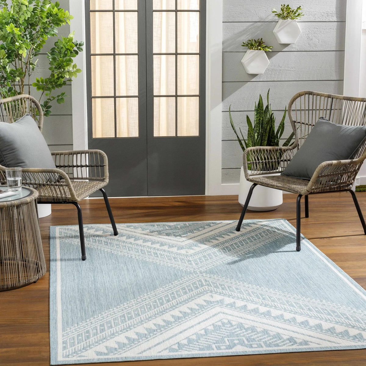 Deana Blue Outdoor Area Rug - Clearance, installed in a room 2