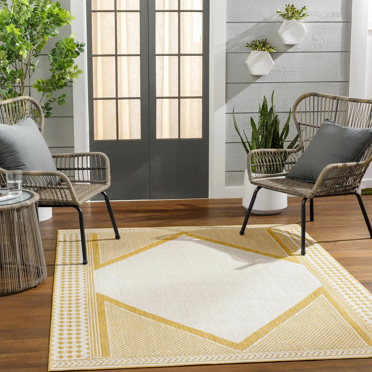 Efrem Mustard Outdoor Carpet Area Rug - Clearance, installed in a room 2