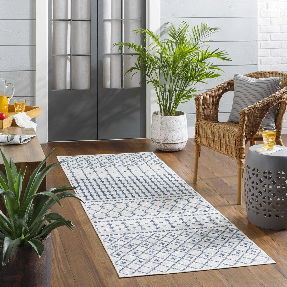Lali Blue & Gray Outdoor Area Rug - Clearance, installed in a room