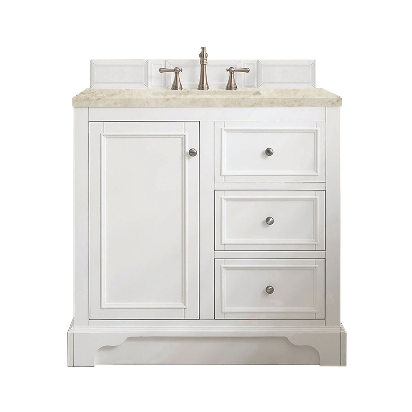 James Martin De Soto 36" Single Bathroom Vanity, Bright White with Tajnar countertop