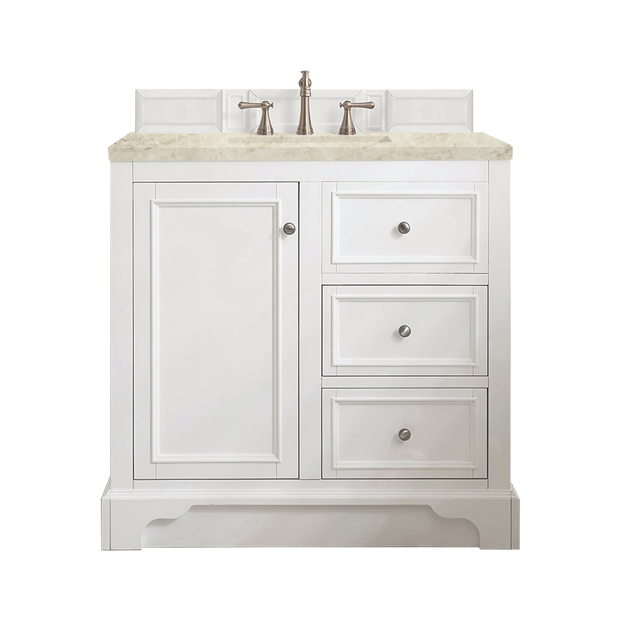 James Martin De Soto 36" Single Bathroom Vanity, Bright White with Tajnar countertop