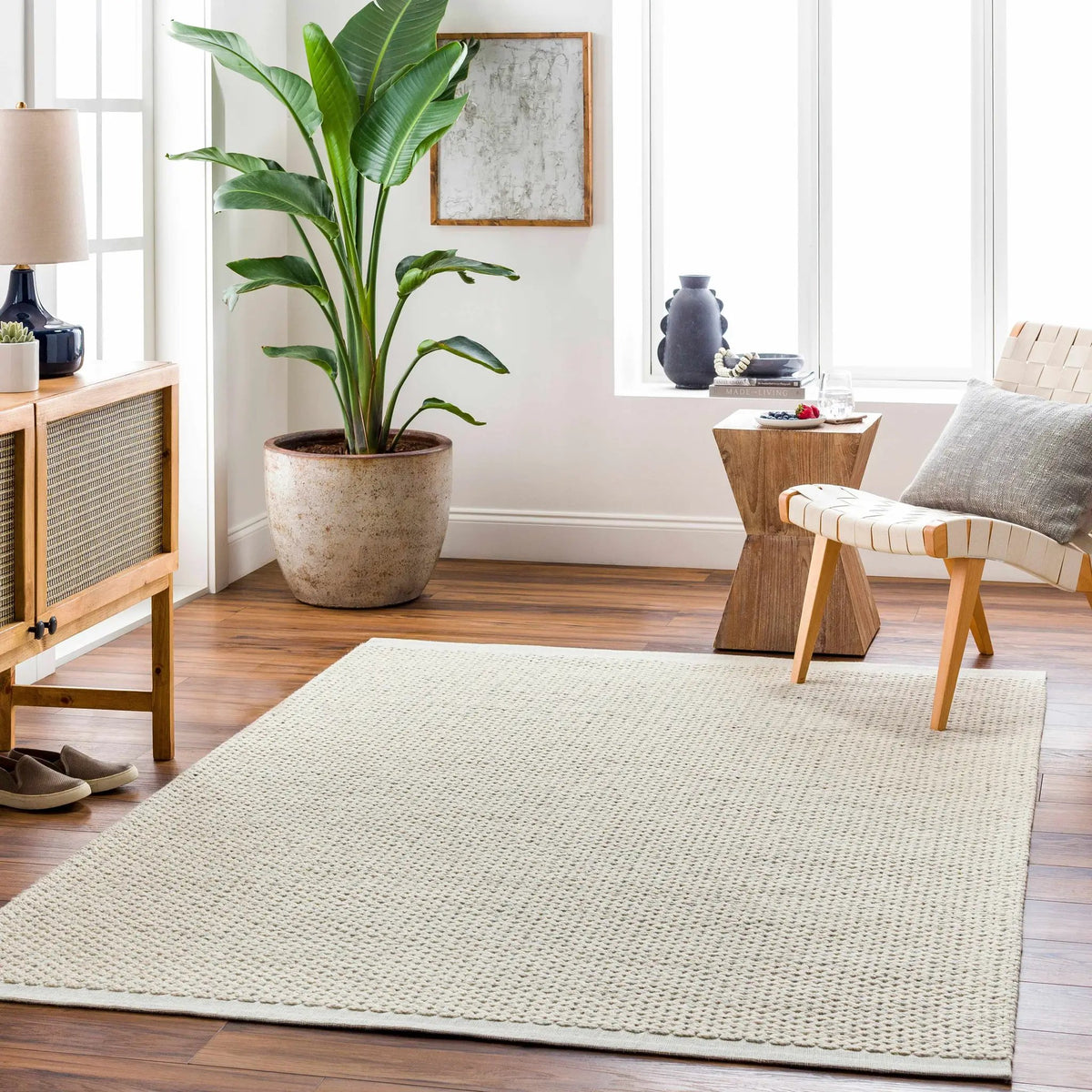 Beige Emlen Area Rug - Clearance, installed in a room
