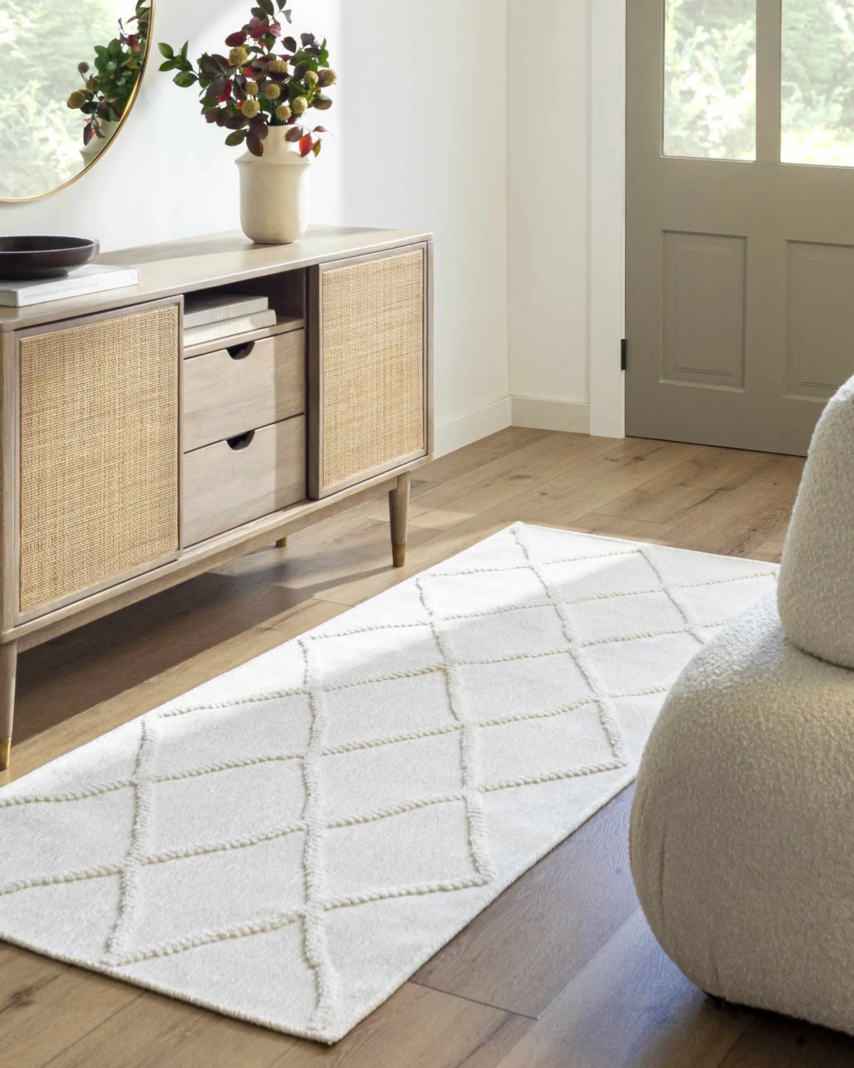 Amani White Washable Rug - Clearance, installed in a room 5