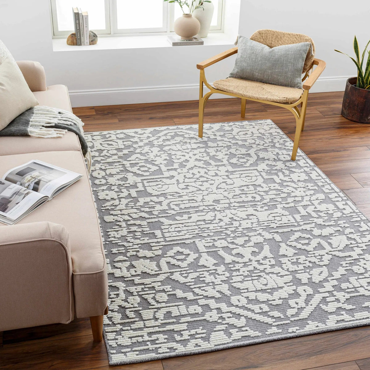 Beren Gray Washable Area Rug - Clearance, installed in a room