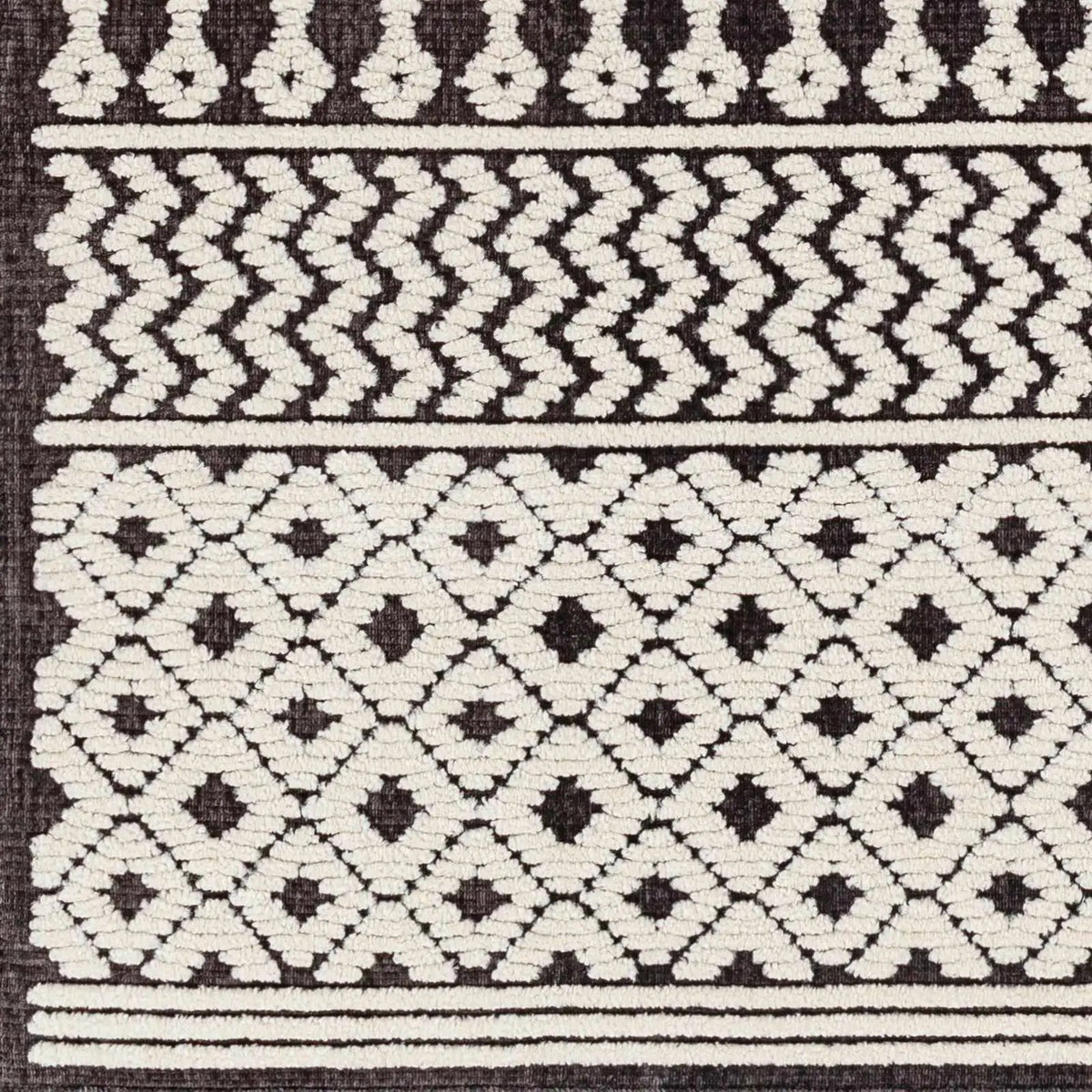Drago Black Trellis Washable Rug - Clearance, sample swatch