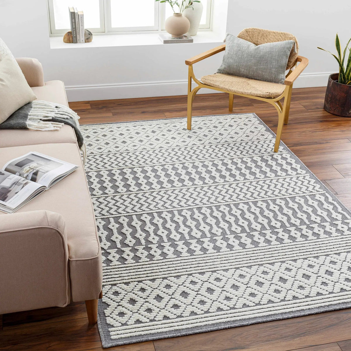 Drago Gray 3D Area Rug - Clearance, installed in a room