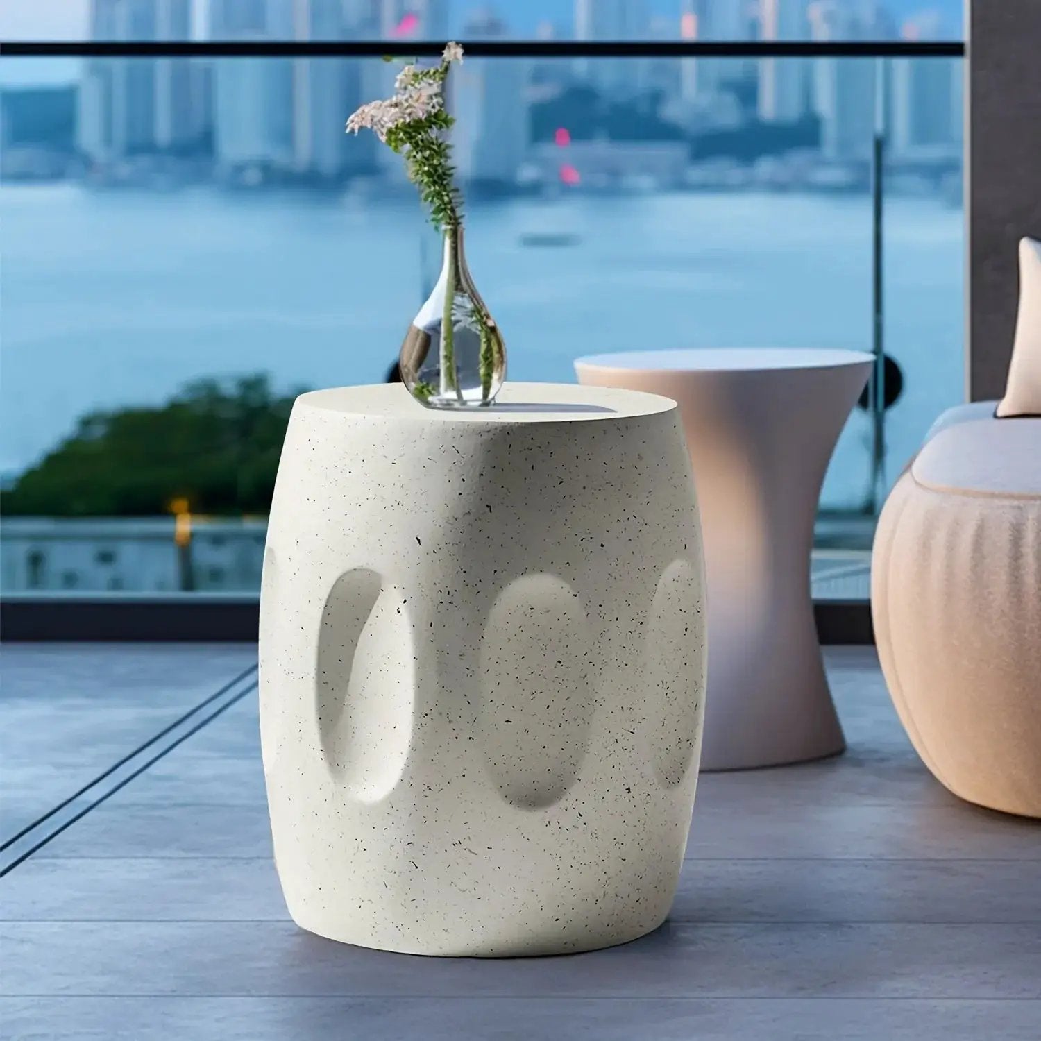 Modern Concrete Drum Side Table – Indoor & Outdoor Accent End Table by House Of Avana