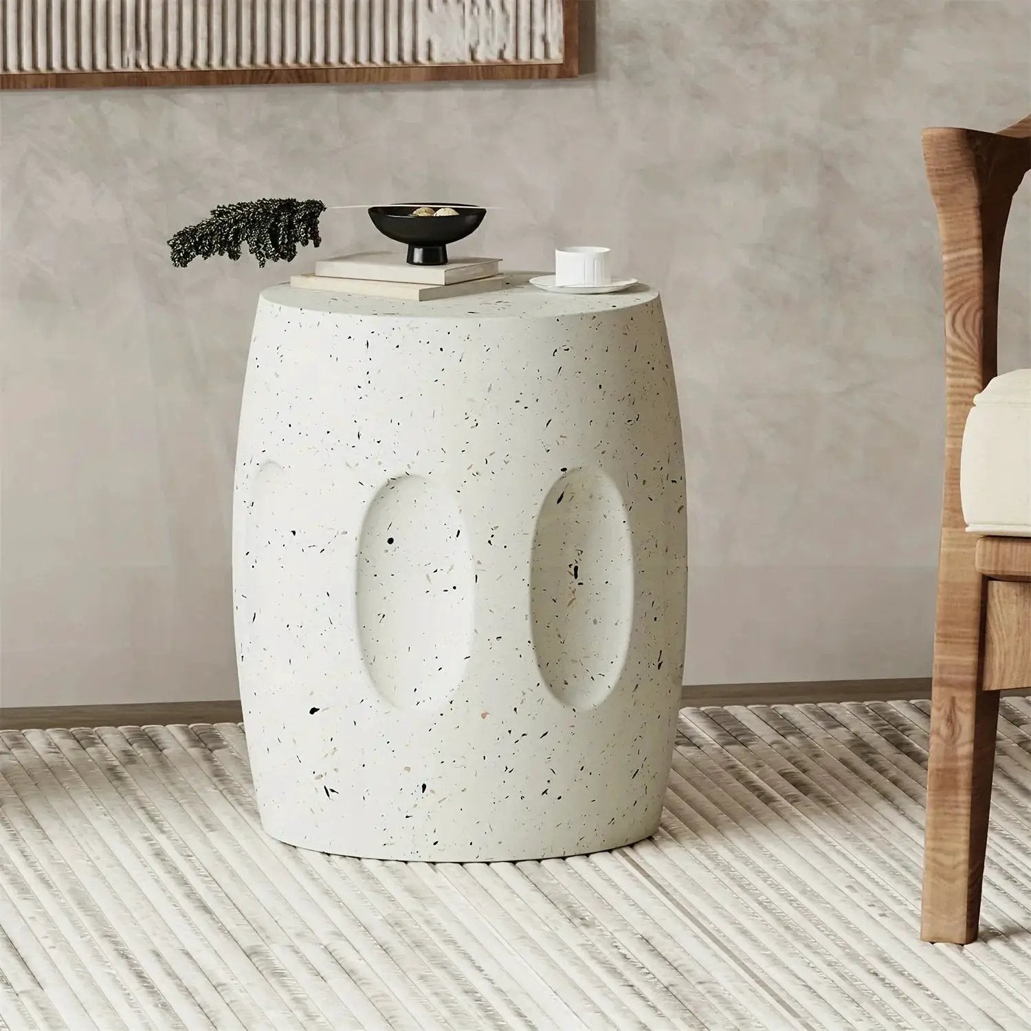 Modern Concrete Drum Side Table – Indoor & Outdoor Accent End Table by House Of Avana