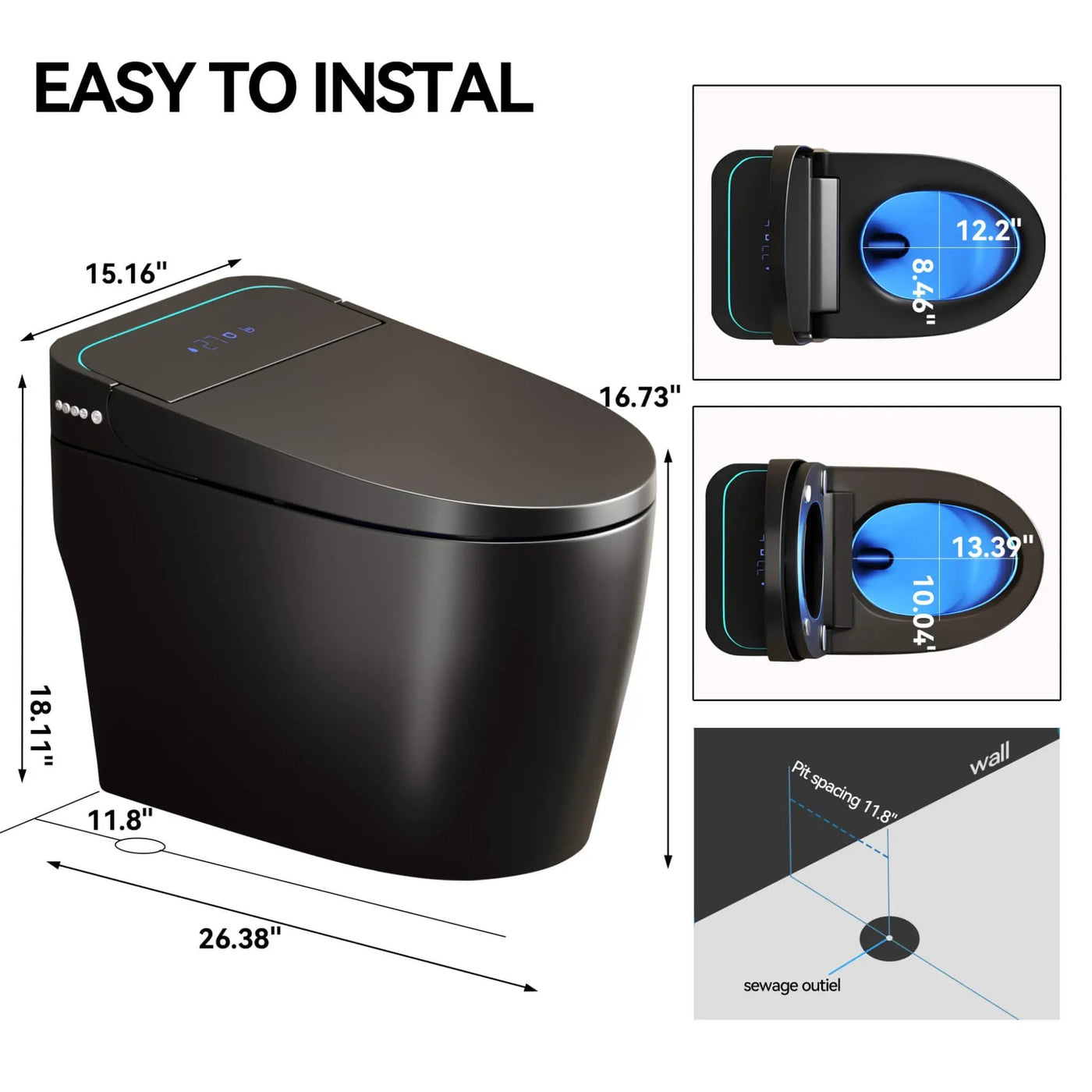 Smart One-Piece Bidet Toilet With Auto Open/Close Seat And Dryer (SAK86135) by SAKSBY WHOLESALE