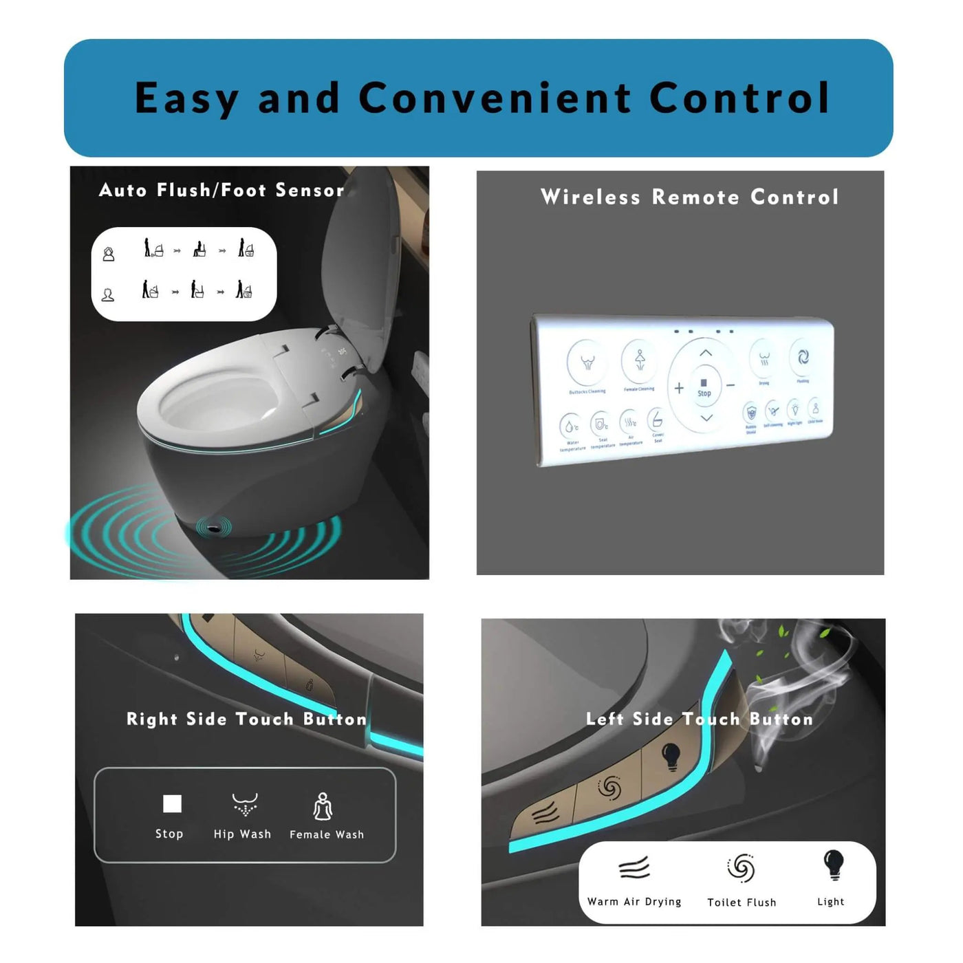 Smart One-Piece Toilet With Bidet, Foot Sensor, LED Display And Dryer (SAK80112) by SAKSBY WHOLESALE