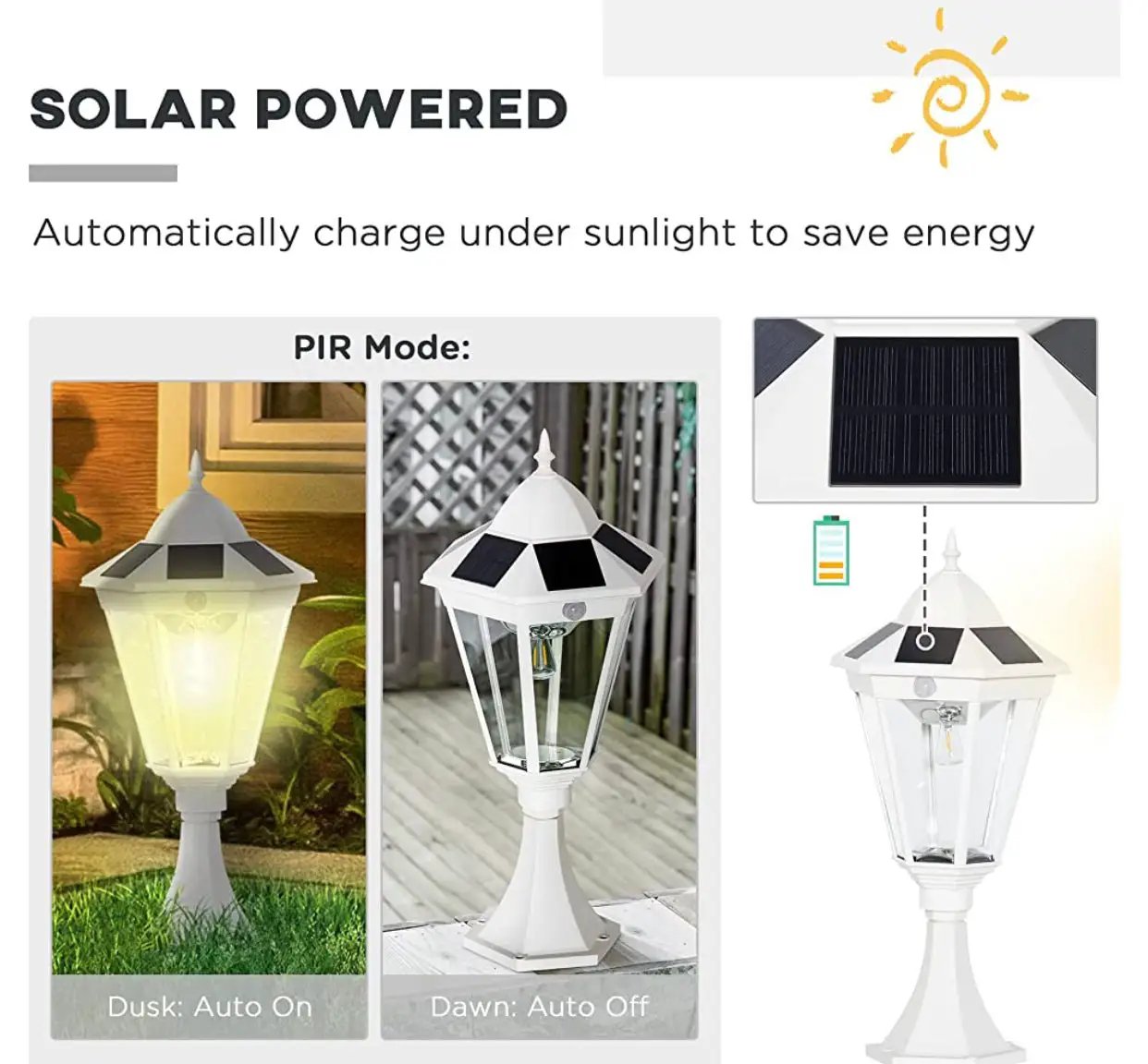 SmartYard 22" Solar Lamp Post Light, Outdoor Fixture with All Weather Aluminum, Motion Activated by Outdoor Solar Outlet